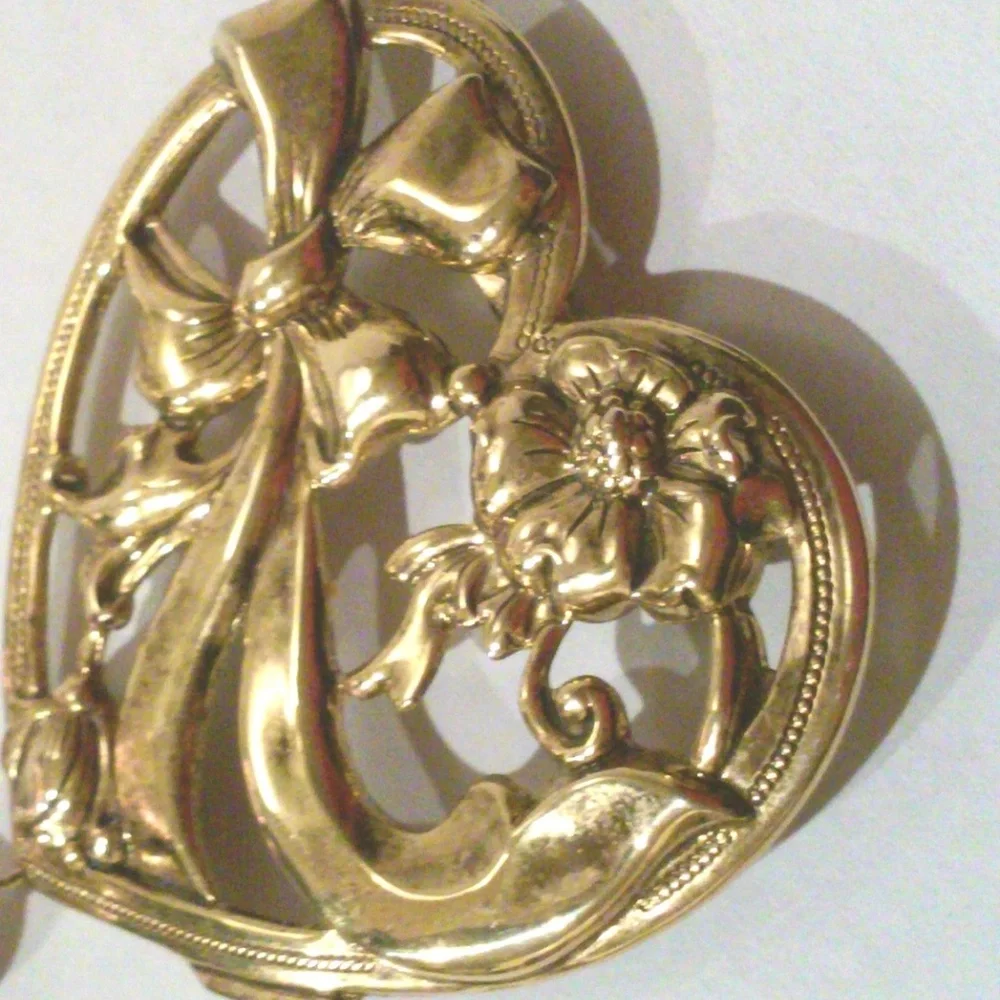 Vintage Art Nouveau Style Heart Tassel Large Brooch Pin